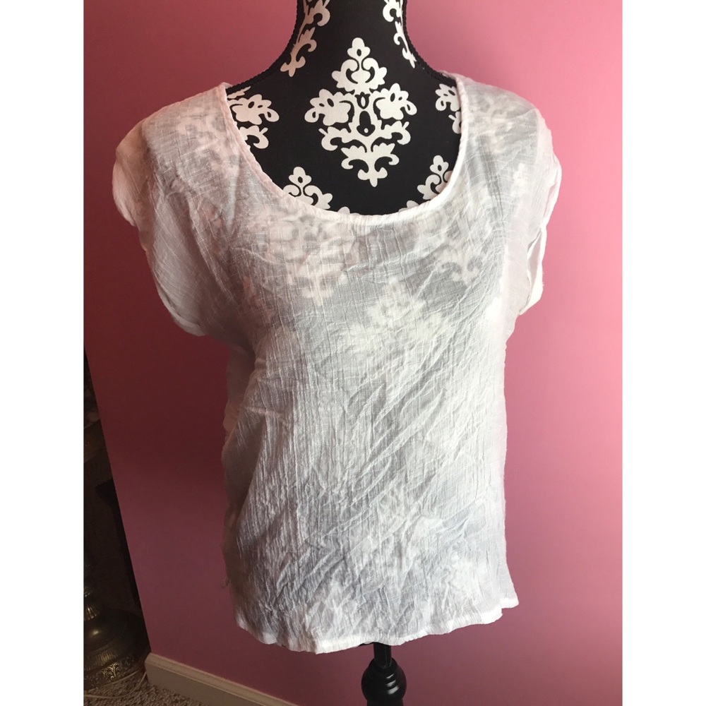 White sheer blouse with zipper detailing